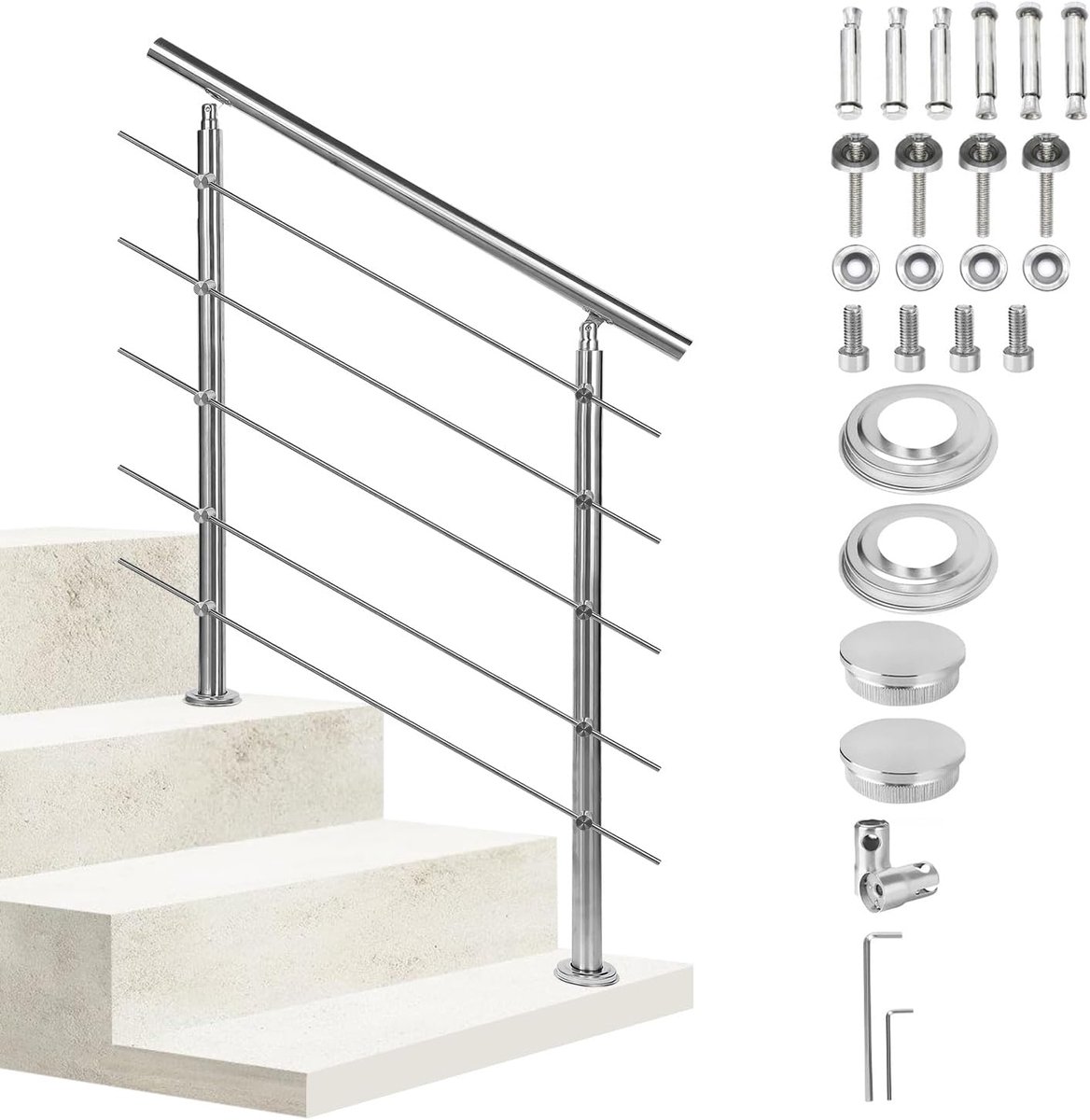 Stalen leuning, leuning met 5 dwarsbalken, balustrade