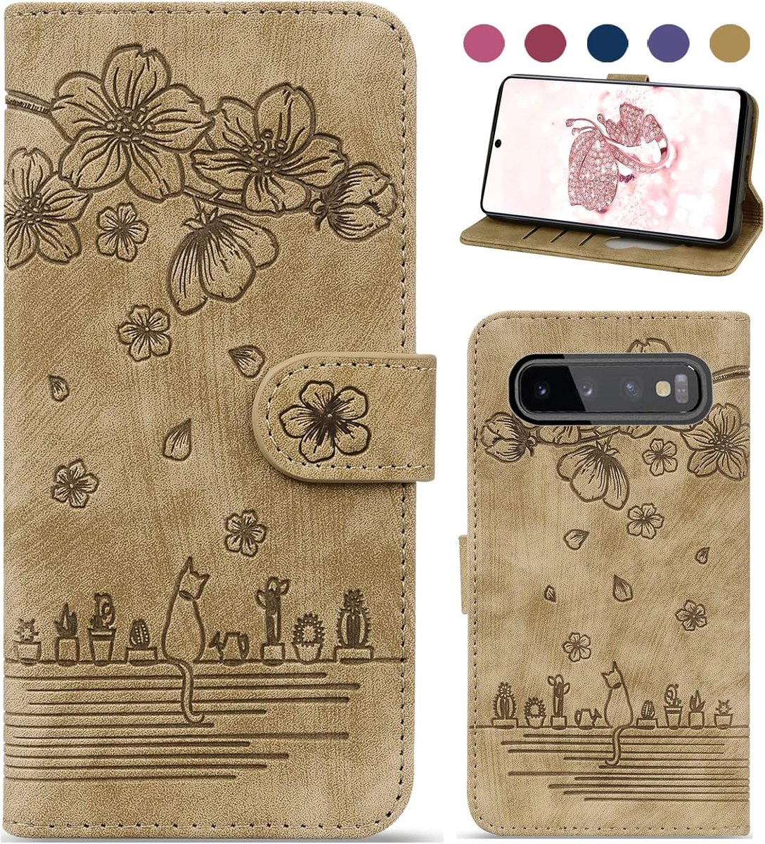 Beschermhoes voor Samsung Galaxy S10, premium PU-leer, portemonnee, standfunctie, kaartsleuf, volledige bescherming, magnetisch, klaphoes, voor Samsung Galaxy S10 - geel