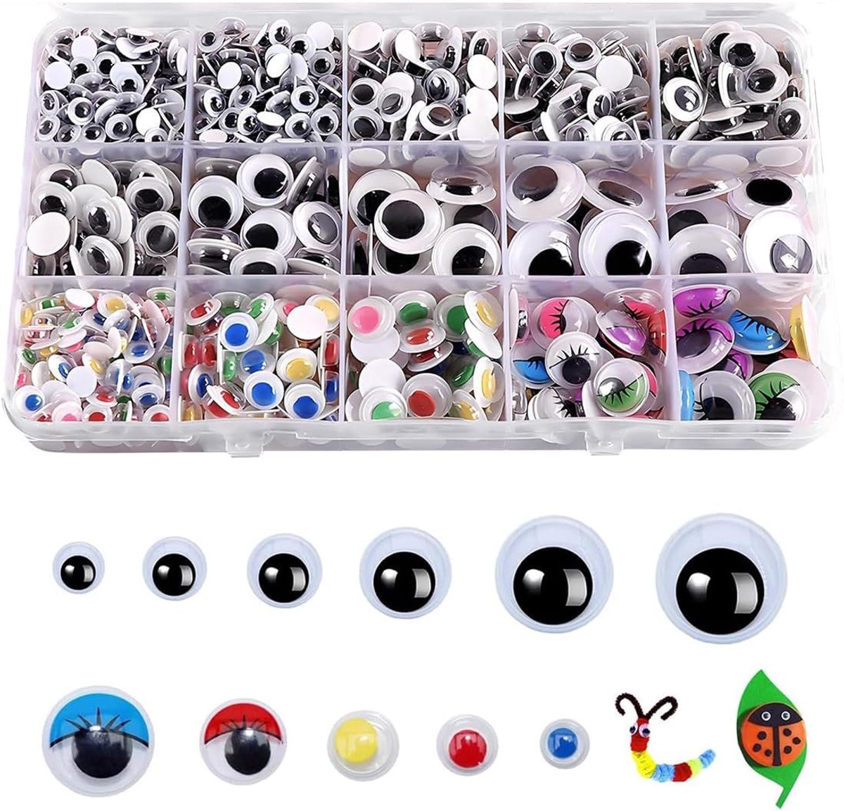 Ogen, zelfklevend, 750 stuks, 4-12 mm, voor doe-het-zelf, scrapbooking, speelgoed, accessoires, in doos