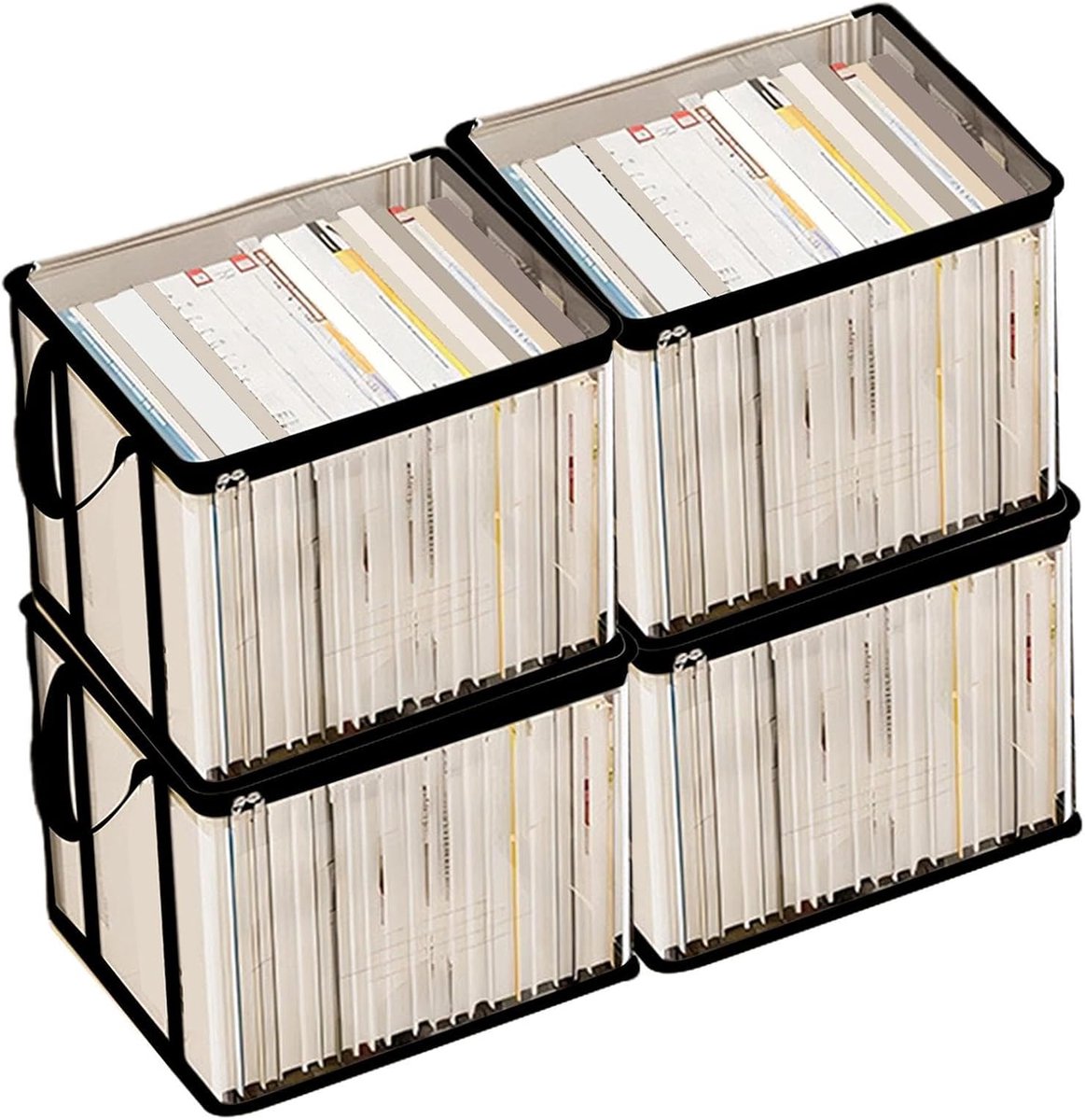 4 Stuks Stevige Opbergcontainer met Soepele Rits, Deksel en