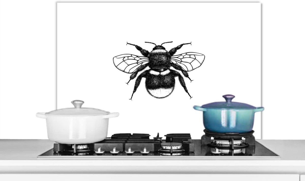 Spatscherm Keuken - 90x60 cm - Hommel - Botanisch - Retro - Insecten