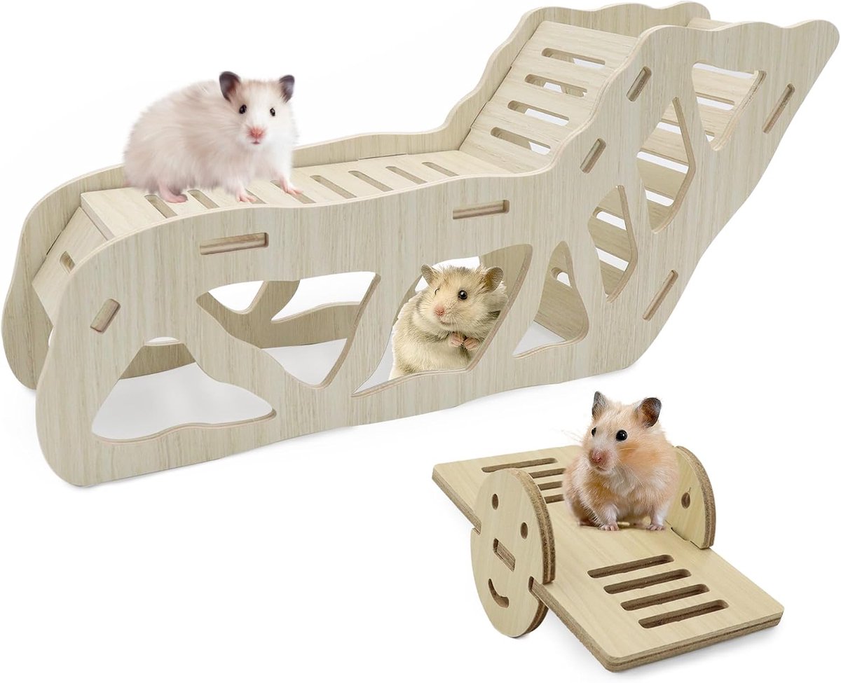 Hamstertunnel en wip, kleine huisdieren spelen hamster schuilplaats, oefening hamster klimladder, hamster huis accessoires voor kooien, gerbils muizen of soortgelijke huisdieren (natuurlijke