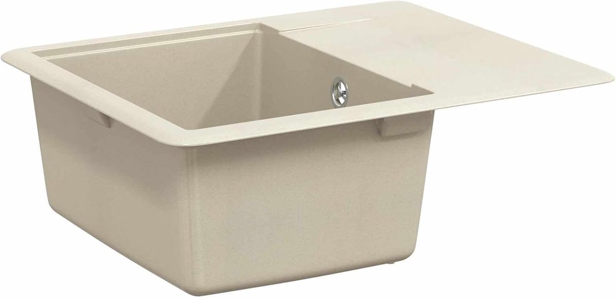 560 x 460 mm, granieten spoelbak, beige, inbouwgootsteen van kwarts en hars, rechthoekige keukenspoelbak, bestand tegen hitte en krassen