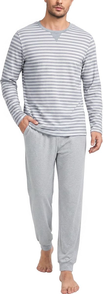 pyjamaset voor heren, ronde hals, lange mouwen, grote