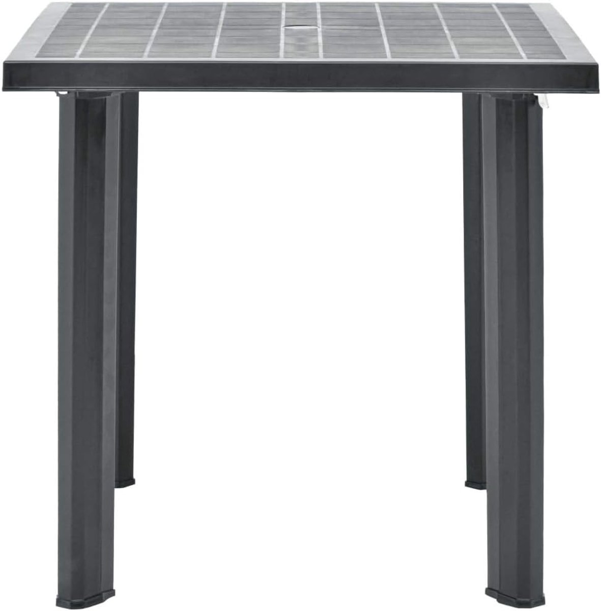 Terras eettafel buiten met paraplugat, vierkante bistro-plastic tafel voor tuin, achtertuin, zwembaddek, antraciet