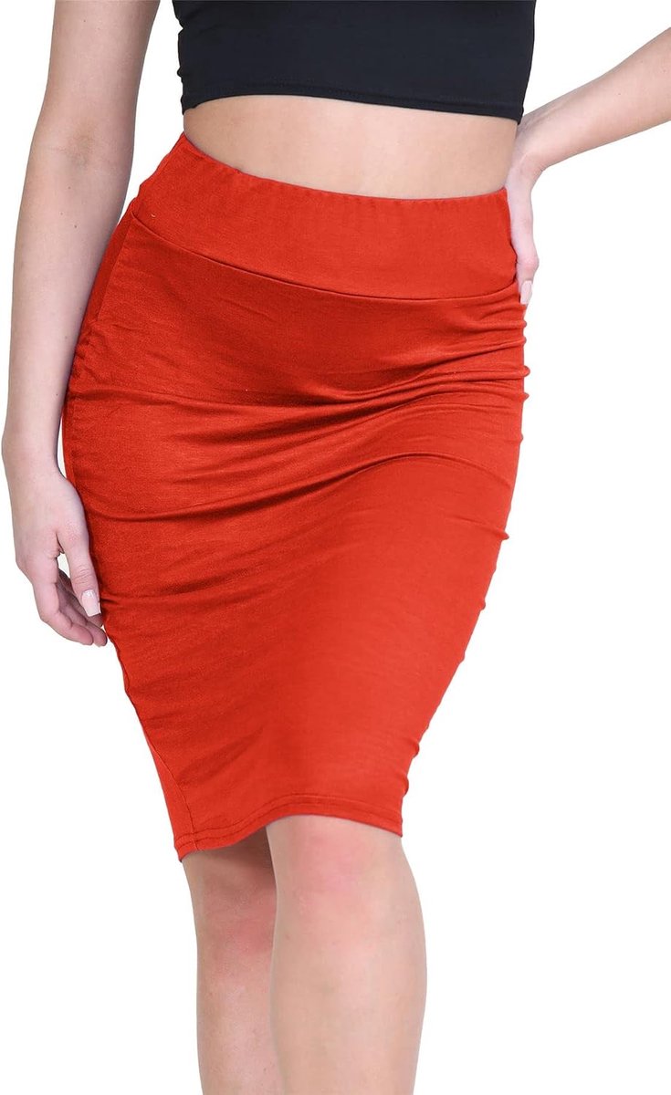Dames effen hoge taille stretch bodycon jersey zomer potlood midi-rok