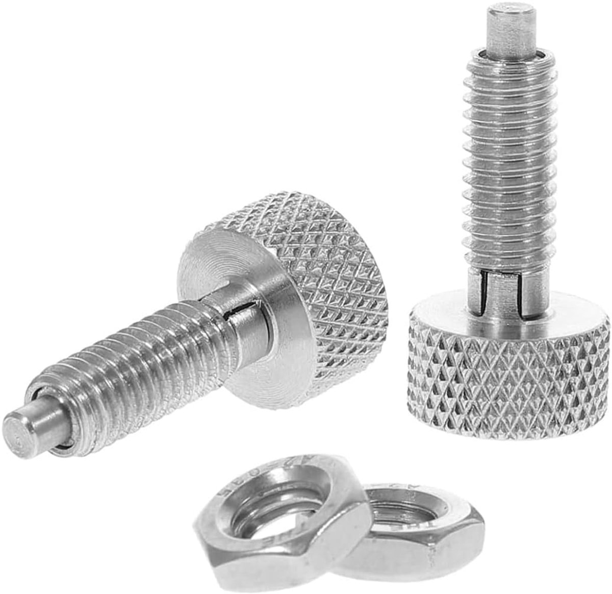 Handmatige veerzuiger met gekartelde handgreep, roestvrijstalen slot, snelspanpennen, M6, zonder patch (zilver)