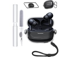 Hoes voor Xiaomi Redmi Buds 6 Pro, zachte TPU-hoes, waterdicht, schokbestendig, krasbescherming, eenvoudig te dragen, met koord, sleutelhanger, reinigingskit (transparant zwart)
