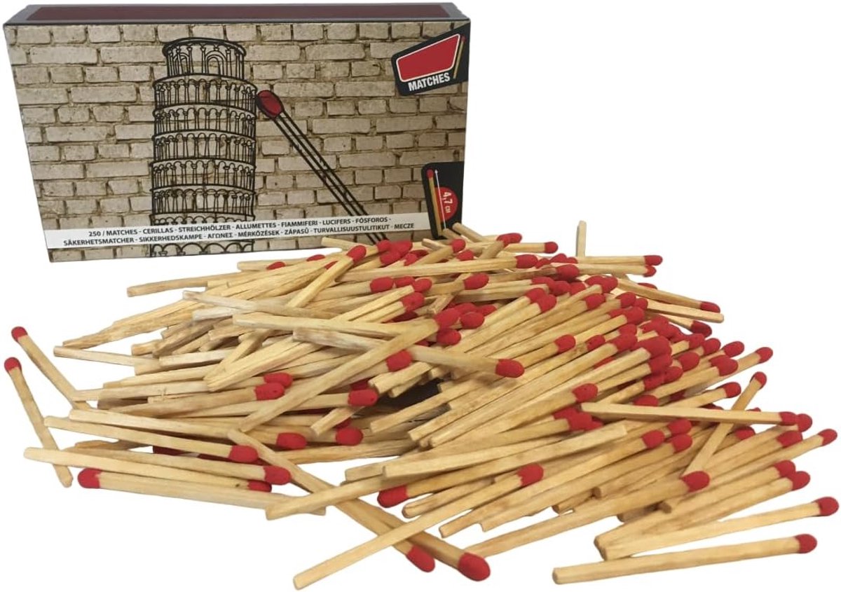 Lucifers van hout, 250 stuks, 4,7 cm lange lucifers voor open haard, oven, barbecue, lucifers, BBQ, open haard, lucifers van hout, lucifers, familieverpakking