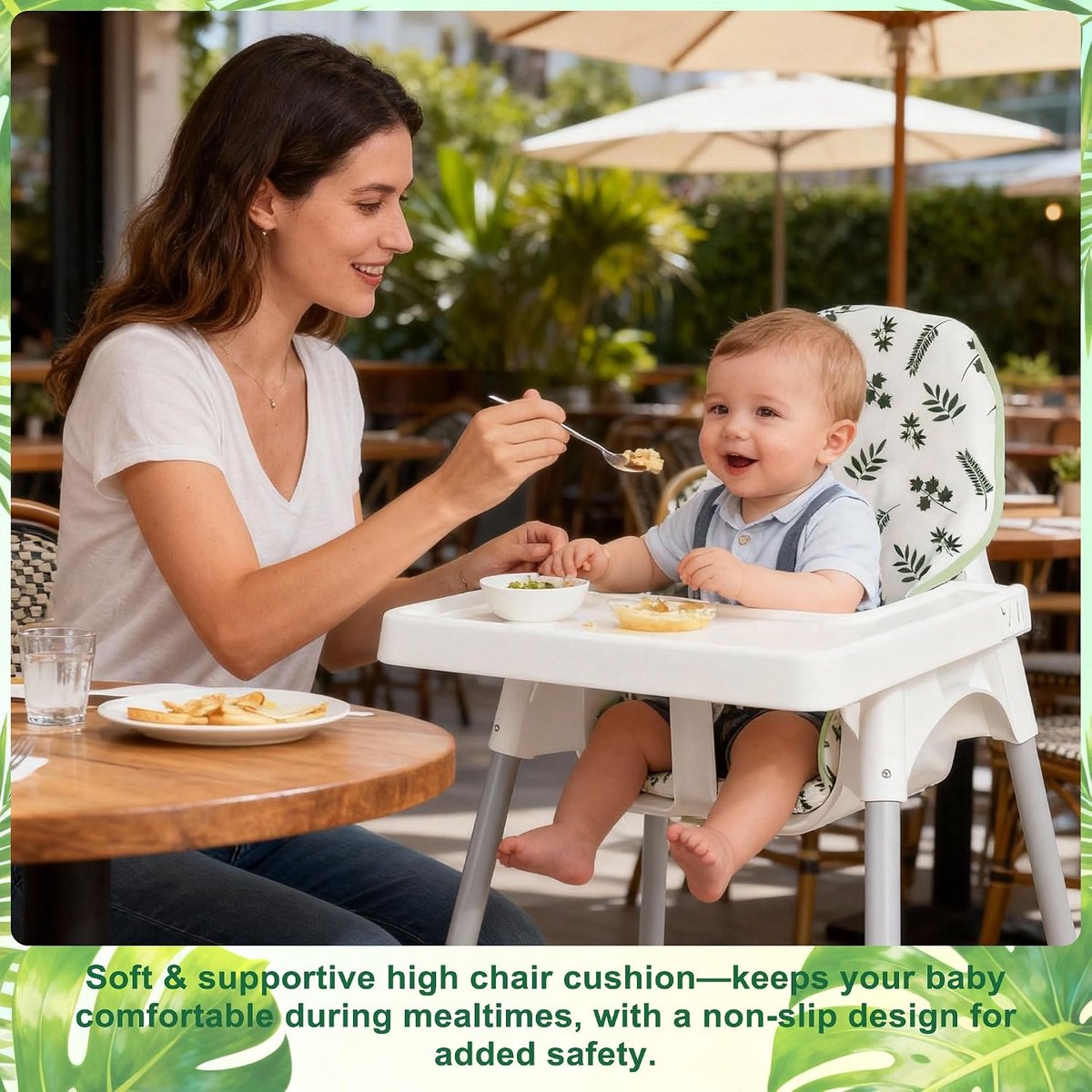 Kinderstoelkussen, Voor Antilop-Kussen, Met Stoeltas, Voor IKEA Antilop Kinderstoel, Katoen Antislip, Zacht, Babyzittend Comfortabeler (Groen Bladpatroon) – foto 7