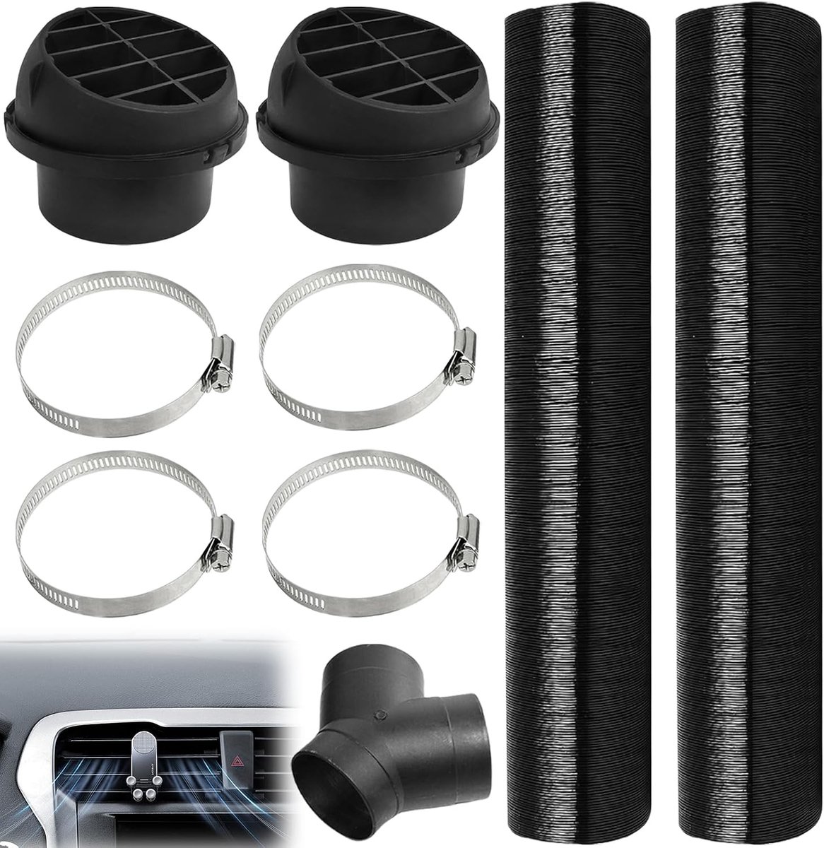 Verwarming accessoires, diameter 75 mm auto verwarming buis kanaal Y-buis set warme luchtuitlaat, ontluchtingsslang clips set voor verwarming