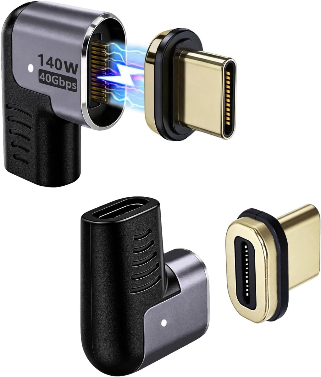 USB C Magnetische Adapter - 2 Pack 140W USB-C Magnetic Connector 40 Gbps Gegevensoverdracht Voor Switch Laptop Tablet Telefoon
