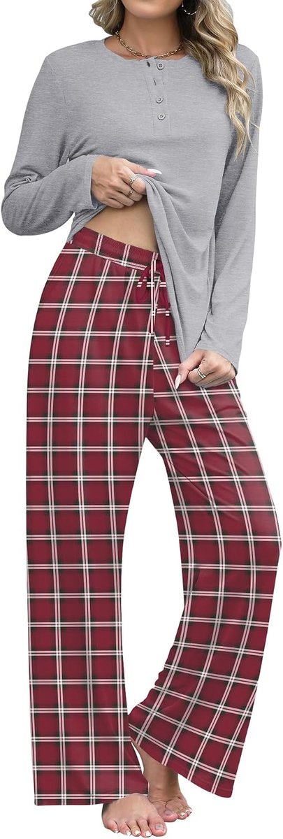 Damespyjama-set met lange mouwen en pyjamabroek, loungewear set
