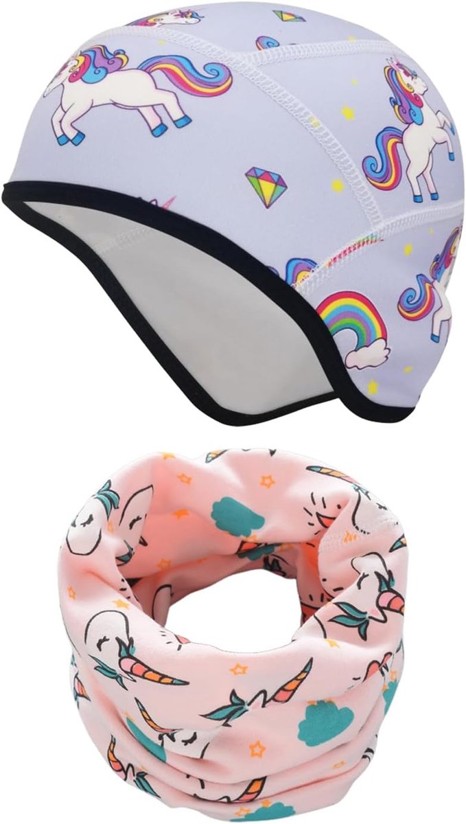 1 Warme Kindermuts, 1 Roze Winddichte Slabbetje, Koudbestendige Katoenen Slabbetje, Oorbeschermhoed, Plus Fluwelen Skihelm.