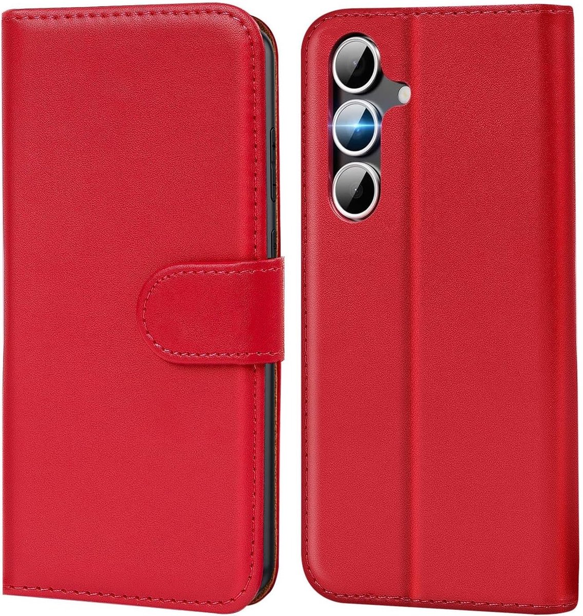 Hoes voor mobiele telefoon voor Samsung Galaxy S25, bookcase, tas, flipcover voor Samsung S25, case met kaartvakjes, opstelfunctie, rood