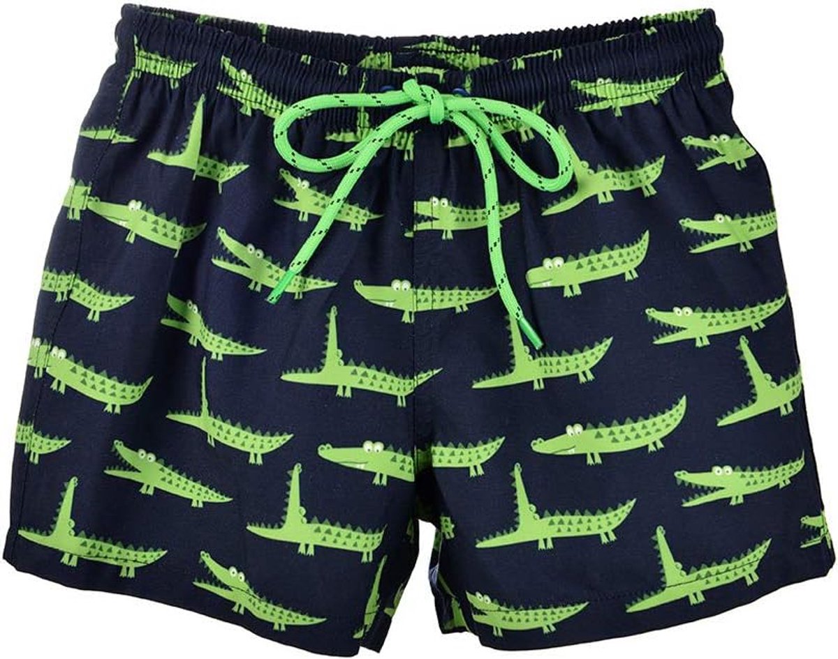 Zwemshorts sneldrogende zwembroek jongens in zwart met alligators strand vakantie surf vrije tijd verstelbaar trekkoord, zwart, 116/122 cm
