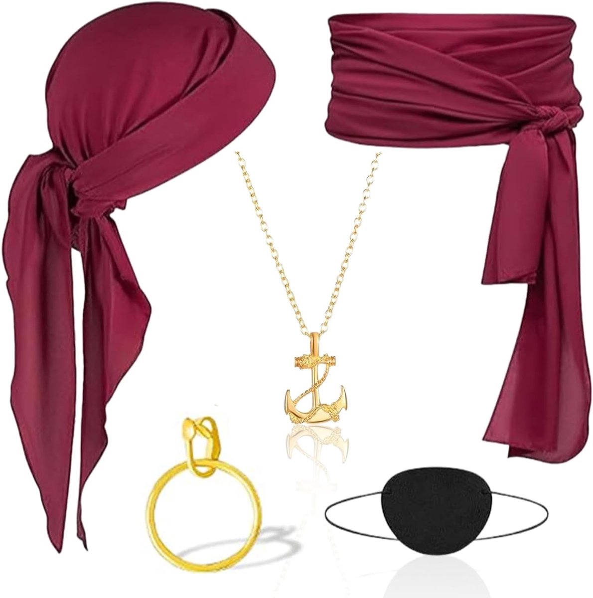 Heren dames, 5 stuks kapitein piratenkostuum accessoires, accessoires piratenkostuum met riem bandana, accessoires voor piratenkostuum voor Halloween carnaval