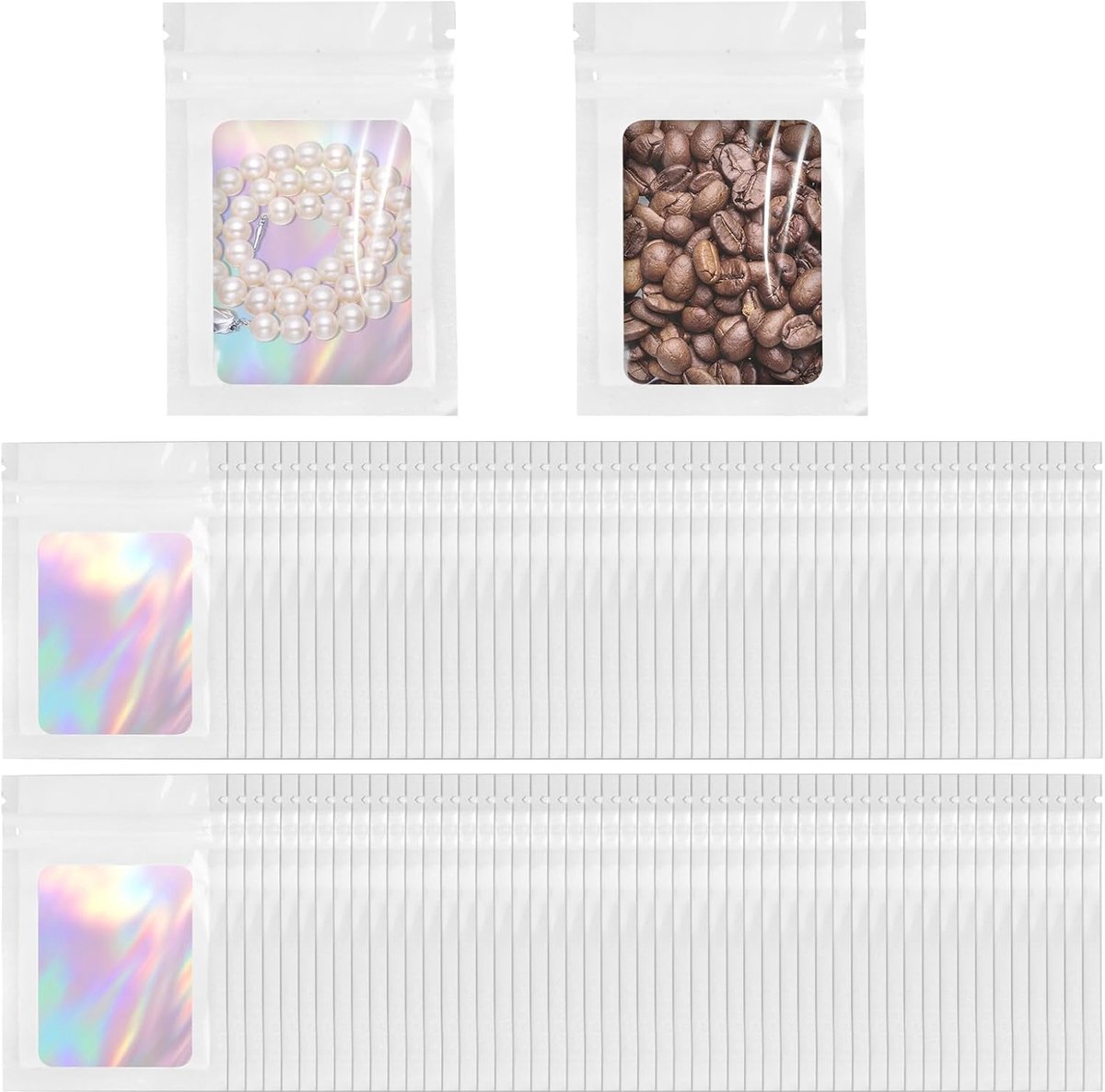 100 Stuks 10 x 7 cm Kleine Holografische Zakjes, Hersluitbare Mylar-Zakjes