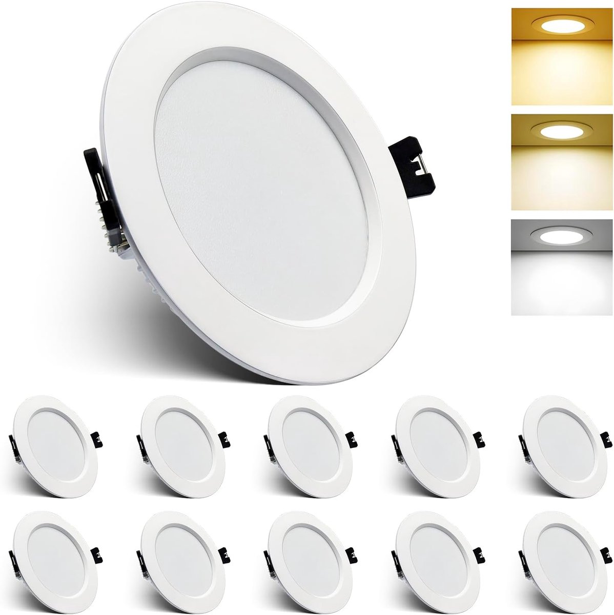 Inbouwspots 230v 10W Ultra platte Led spots, warm wit neutraal wit koud wit verstelbare inbouwspots, gatdiameter Ø90-100mm, plafondspots LED IP44 voor badkamer keuken, set van 10
