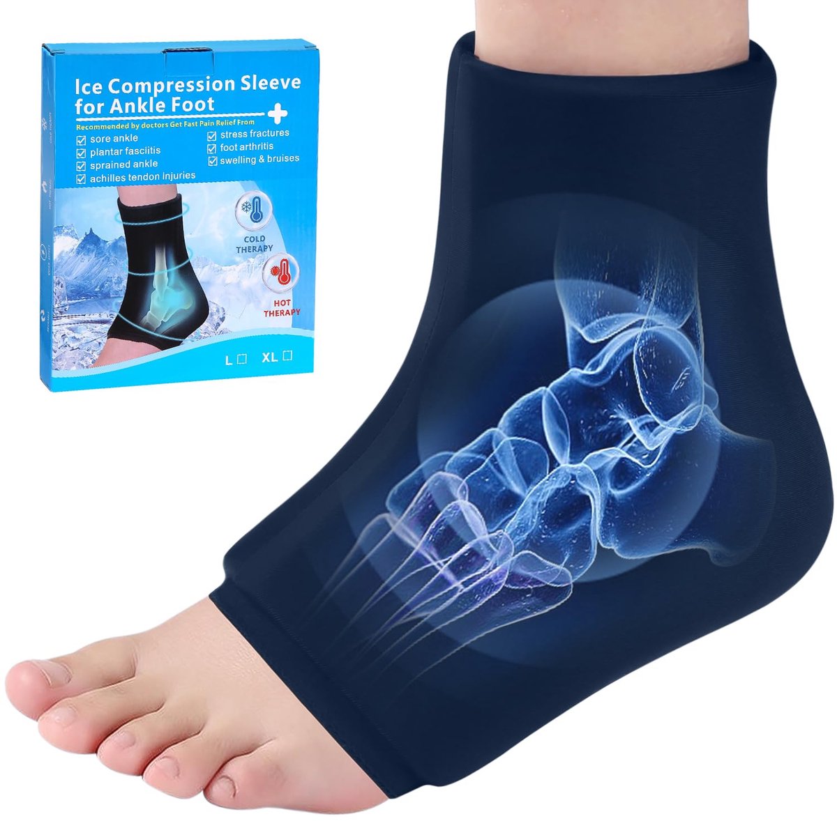 Voet achillespeesontsteking, enkelvoet-ijszak, gel-ijszak voor warmte en koudetherapie, koelpads voor voeten, voor enkelverstuiking, achillespeesontsteking, plantaire fasciitis