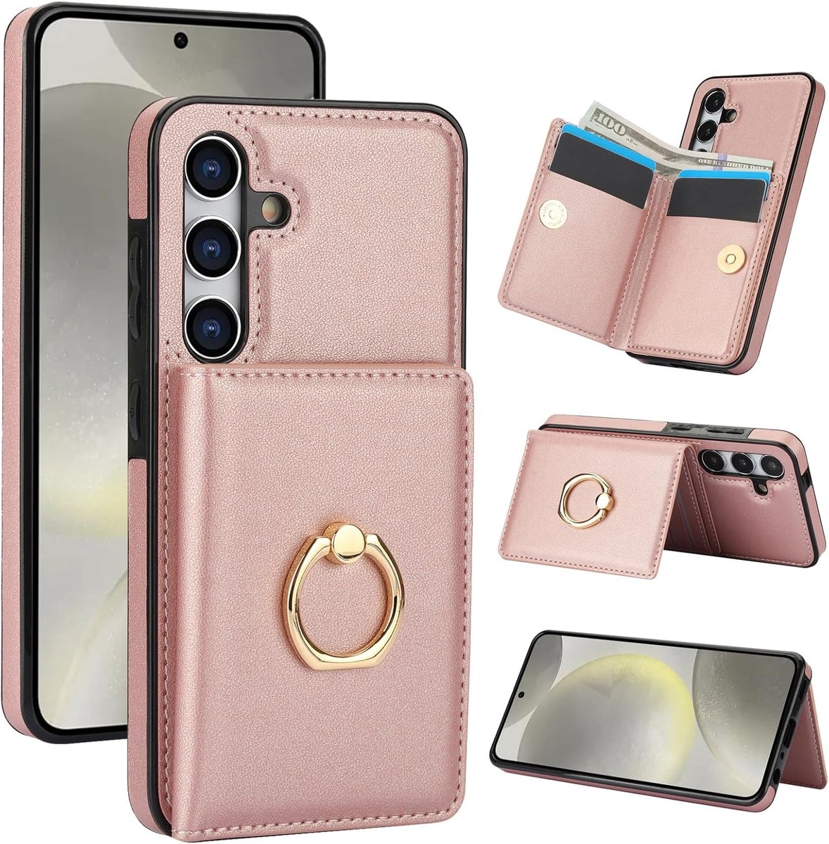 Telefoonhoes voor Samsung Galaxy A55 5G / 4G [RFID-bescherming] PU-lederen vouwhoes met 360° draaibare ringhouder Standbeschermende portemonnee [kaartsleuf] Mobiele telefoonhoes -