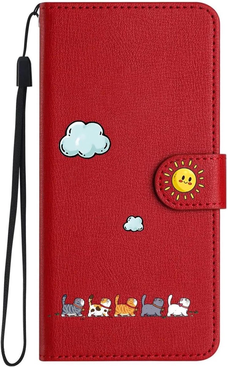 Telefoonhoesje voor Samsung Galaxy S26 Ultra (6,9 inch), klaphoes, magneetsluiting, standfunctie, kaartenvak, klaphoes, kat, PU-leren flip cover, case voor Samsung Galaxy S26 Ultra, rood