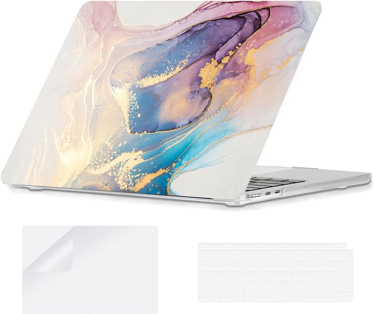 Compatibel met MacBook Air 13 inch A3240 A3113 A2681 Case Cover 2025-2022, Plastic Patroon MacBook Air 13,6 inch hoes met toetsenbordhoes en schermbeschermer, Marmor B