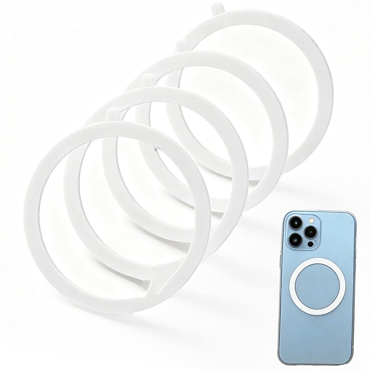Ring, compatibel met mag-safe telefoon en beschermhoes, universele magneet, ultradun, voor bevestiging in de auto en draadloos opladen, 4 stuks, wit