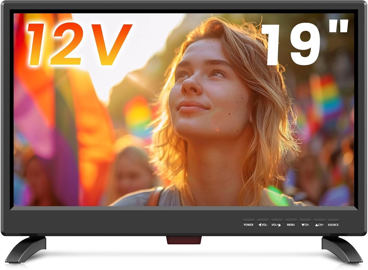 19 inch LED TV,Small tv with Digital T2 Tuner Freeview Receive,HDMI USB and RCA VGA inputs,12V car cable/AC for Campervan,bedroom