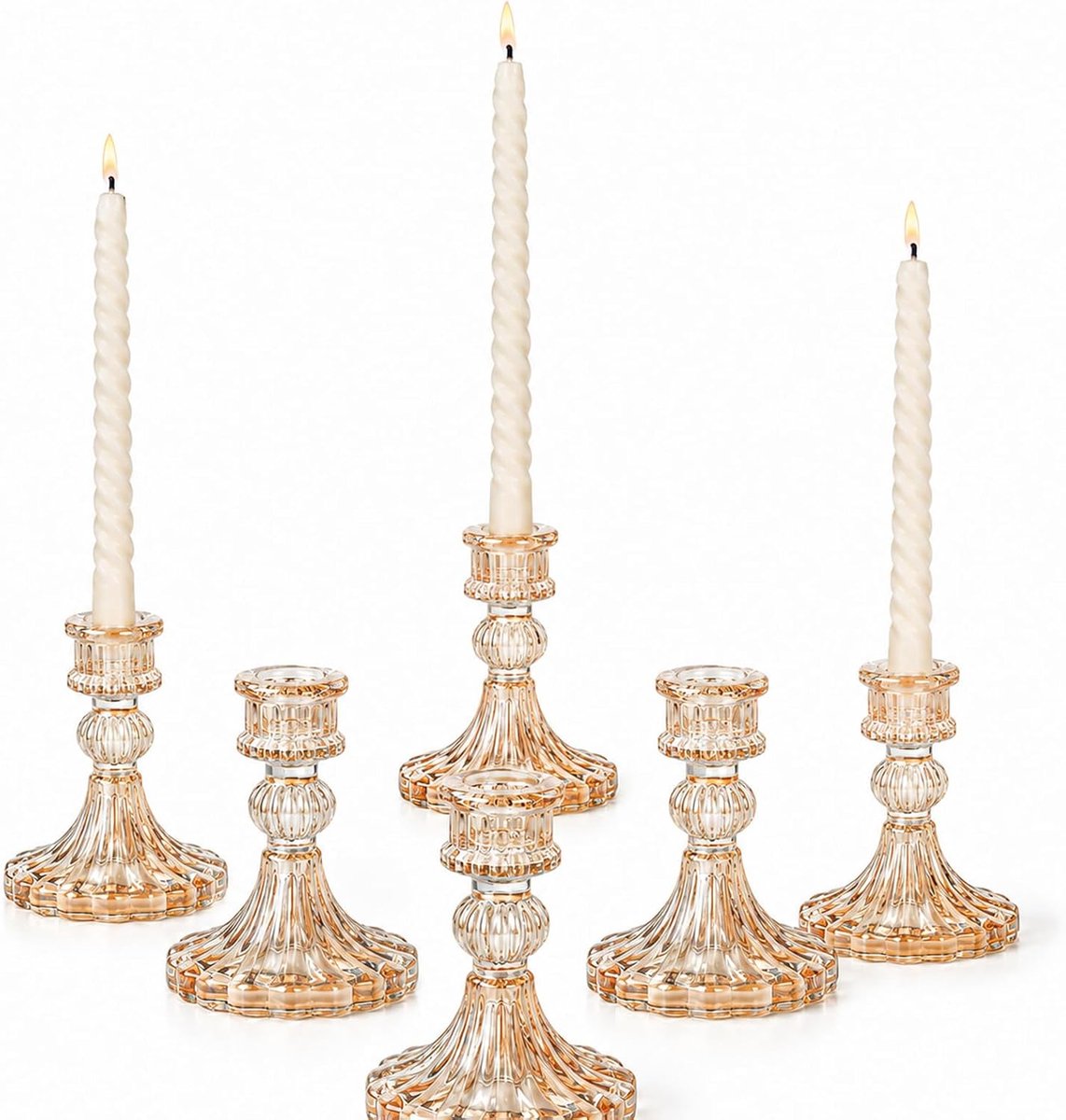 Glas, gouden kaarsenhouders, heldere kandelaars, voor