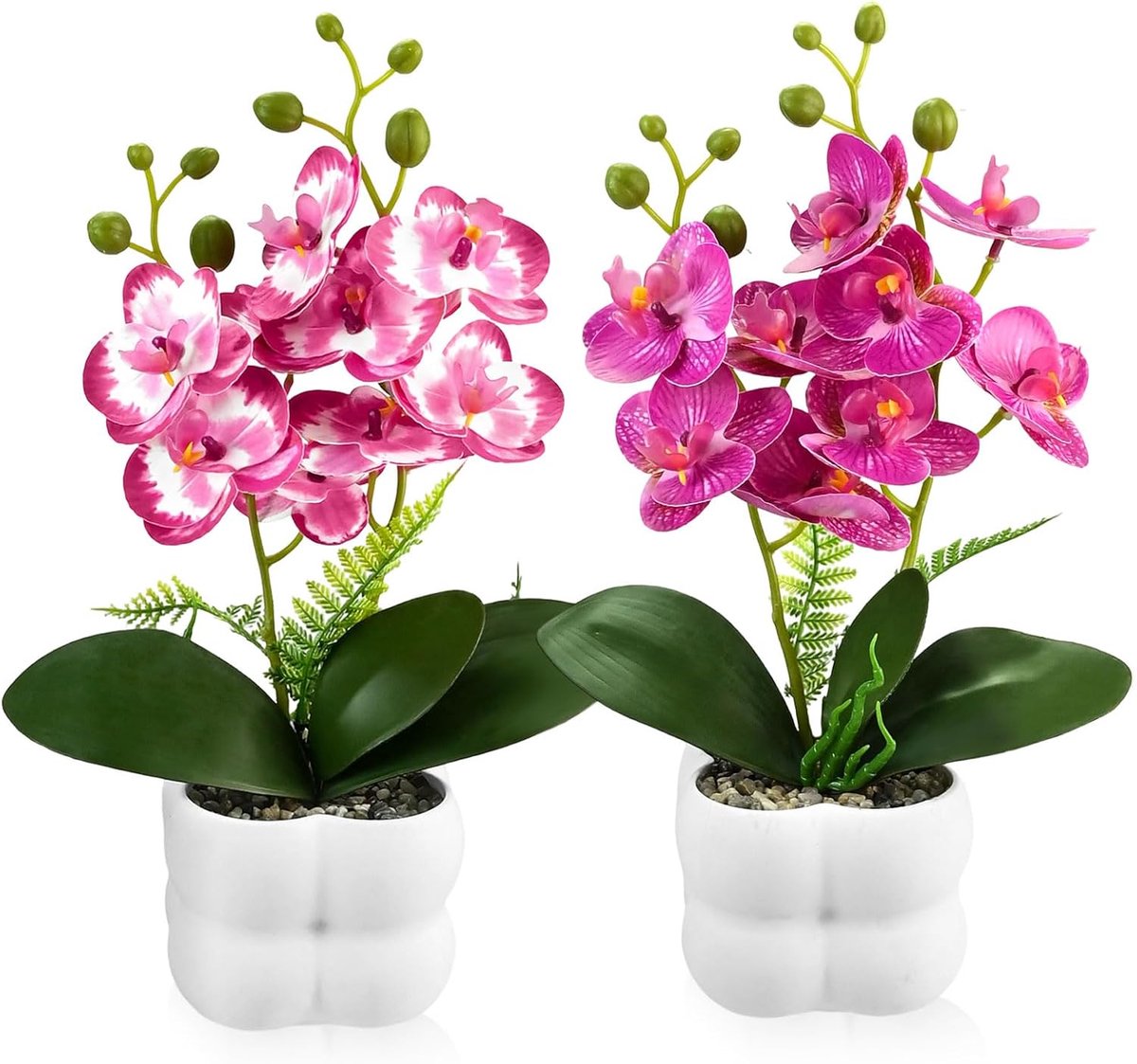 Kunstbloemen en -planten - 32 cm kunstbloemen Phalaenopsis in pot, kunstbloemen zoals echte kunstbloemen, kunstplant voor tafel, woonkamer, kantoor, decoratie, rood, roze