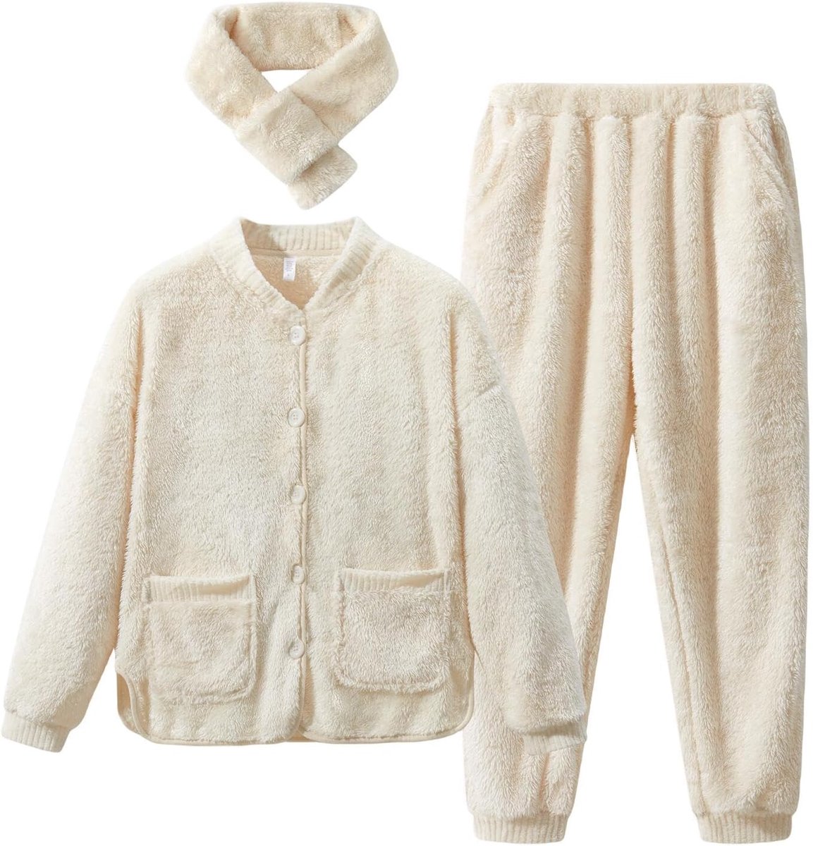 Winter Pajamas Warm And Comfortable Coral Fleece Pajamas, Stylish Fluffy Cardigan Pajama Set, Unisex Loungewear-B-L