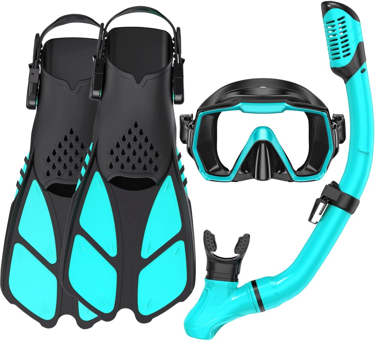Snorkelvinnen voor volwassenen, snorkeluitrusting voor volwassenen met vinnen, snorkelsets met flippers, antilek duikuitrusting voor volwassenen met verstelbare vinnen, duikmasker, volledige droge