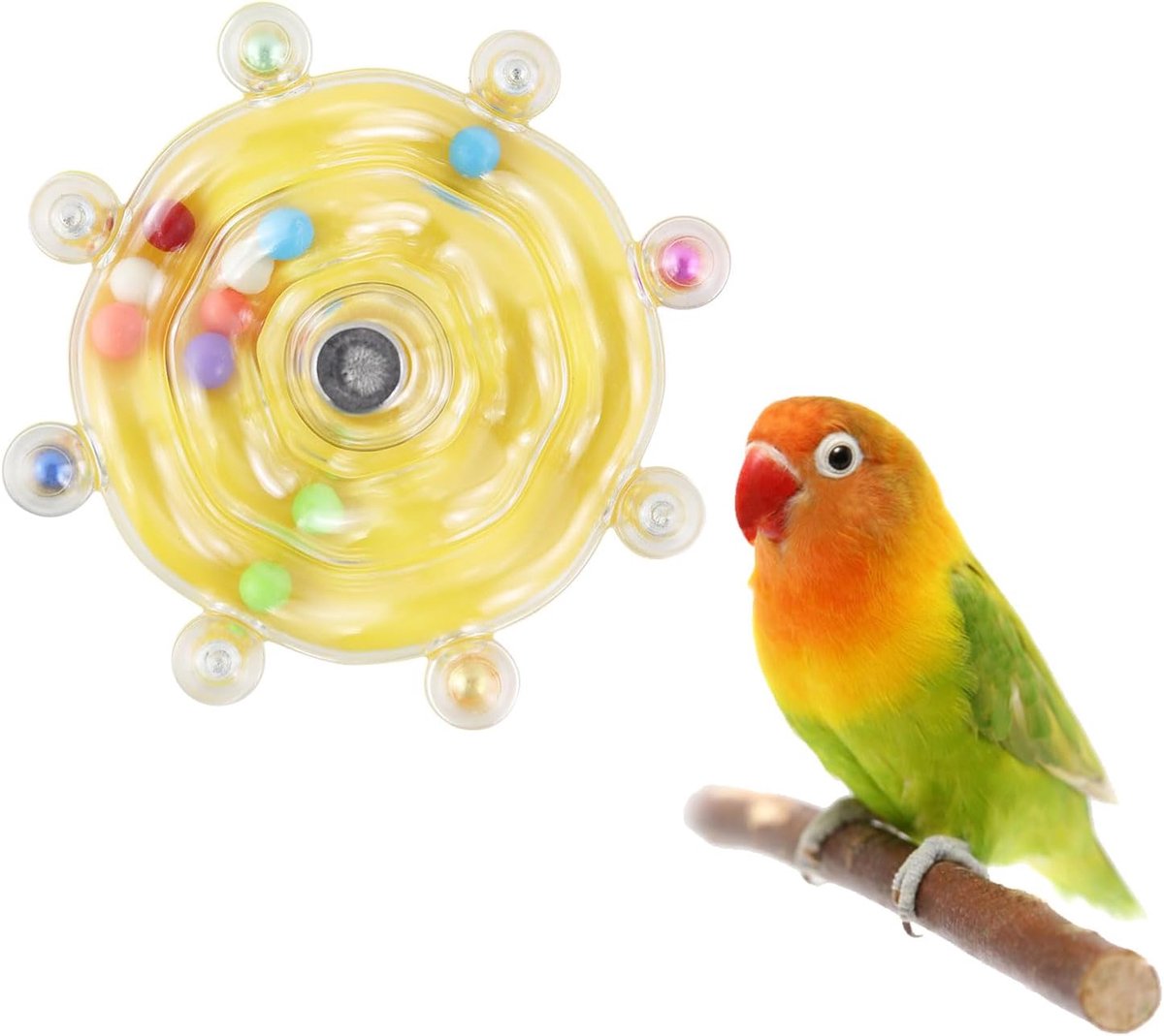 Speelgoed, roterend wiel, papegaaienspeelgoed met kleurrijke kralen, interactief vogelspeelgoed voor kleine middelgrote papegaaien, valkparkieten, conures, lovebirds (geel)
