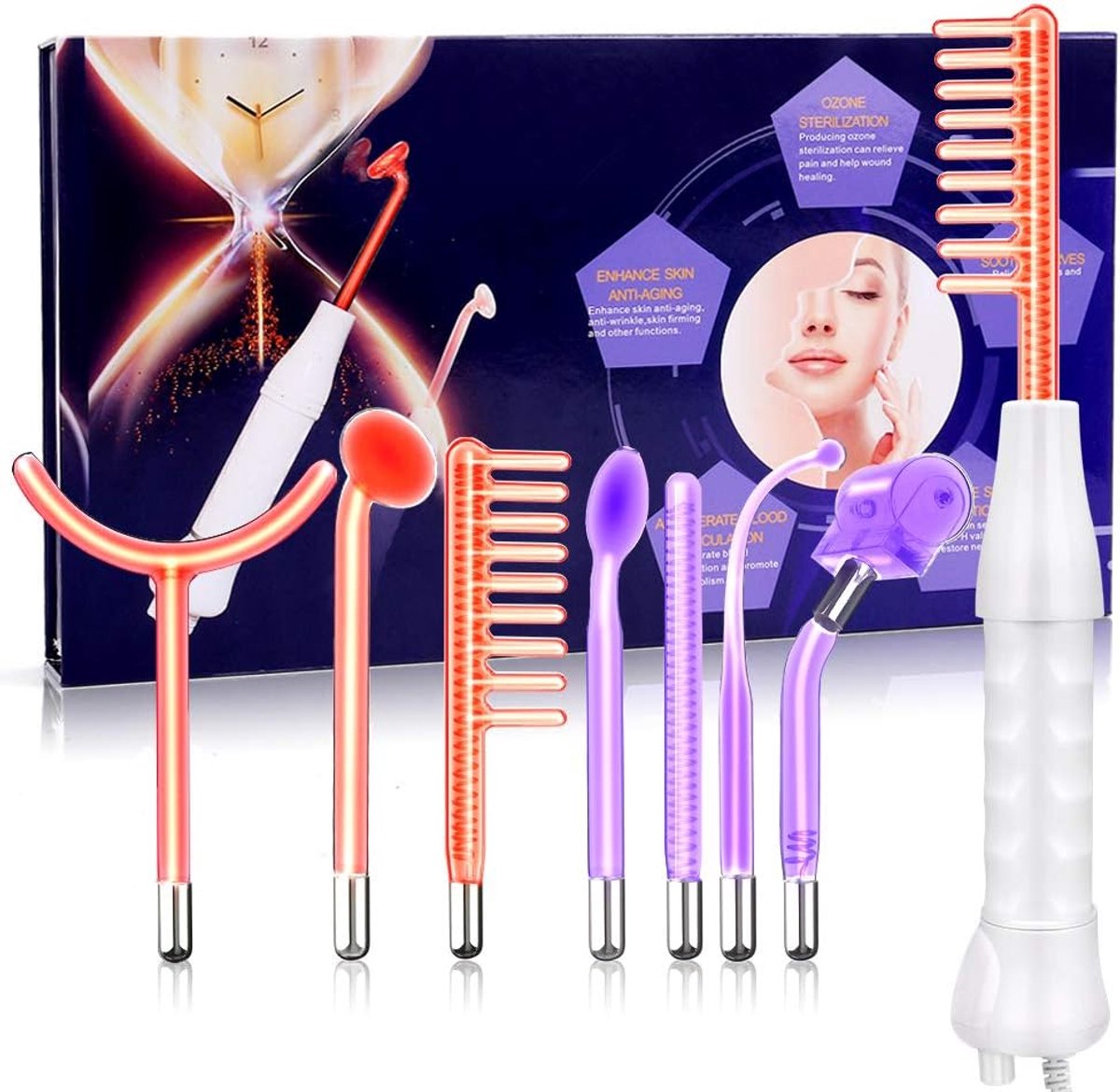 Hoge F Rrequency Wand Draagbare Machine, Draagbare Handheld Hoge F requency Wand Machine met 7 Verschillende Buizen (Veelkleurig)