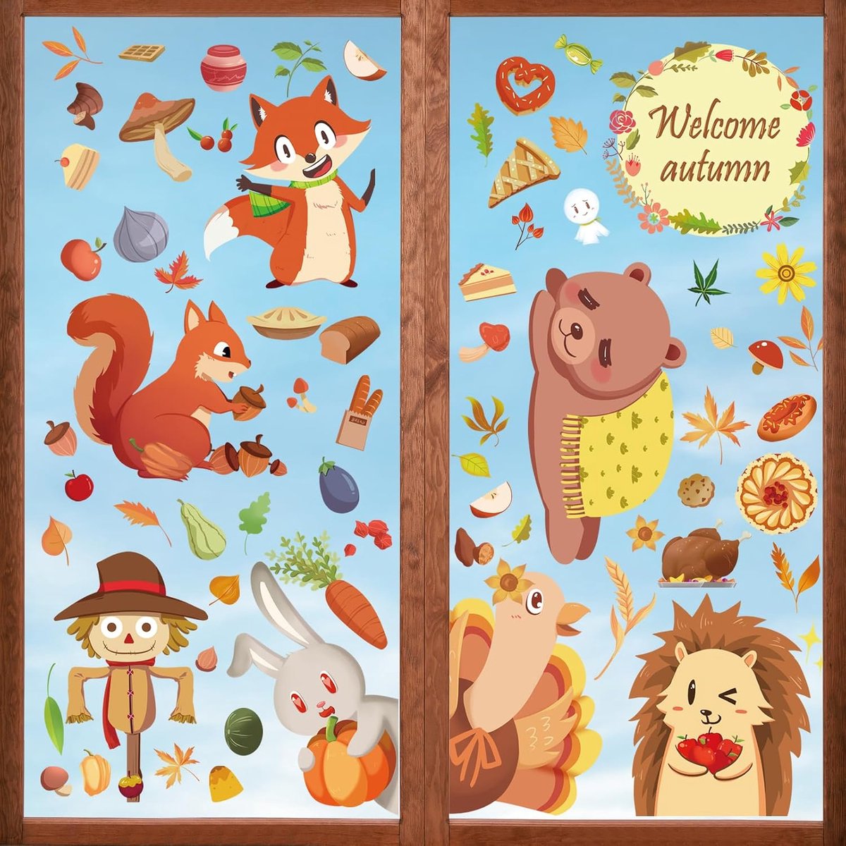 149 stuks zelfklevende raamafbeeldingen, herfstdecoratie, esdoorn, kastanje, raamstickers voor kinderen, Thanksgiving, feest, raamstickers, herfst, seizoensdecoratie