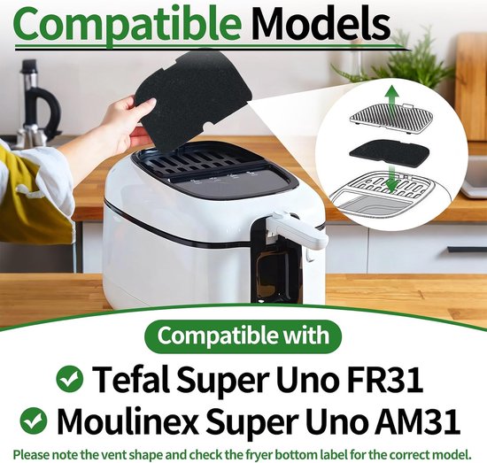 Geurfilter voor friteuse met schaar - koolstoffilter voor bijsnijden, compatibel met Tefal Super Uno FR31 en Moulinex AM31 model XA006000, keukengeurvermindering, eenvoudig te installeren — afbeelding 4