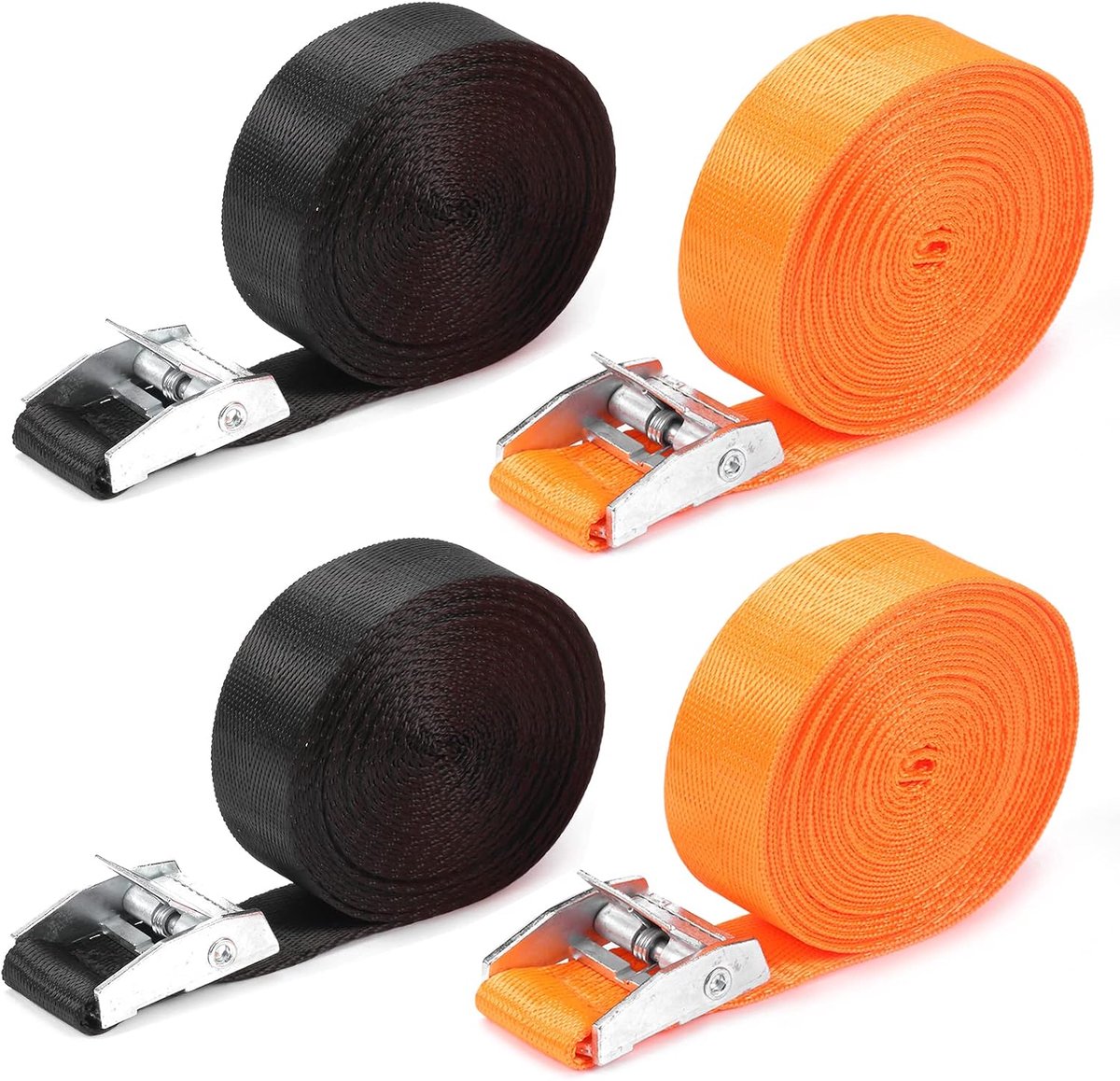 Spanbanden 12 ft x 1 inch, Cam gesp Tie Down Riemen Heavy Duty, Cargo riemen met Cam Lock gesp, tot 660 lbs (zwart en oranje)