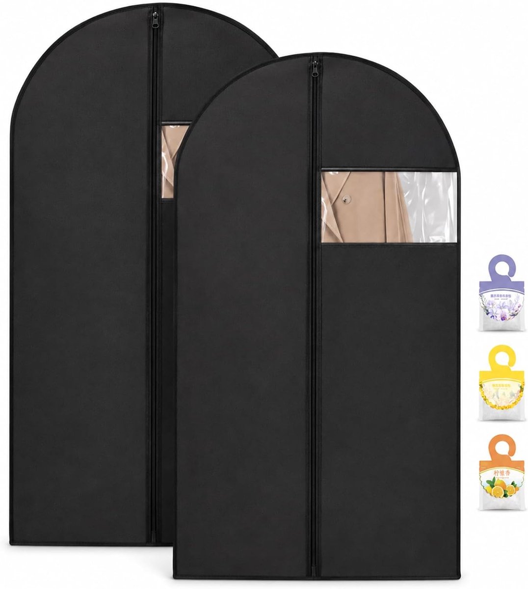2 stuks kledingbeschermhoezen, 60 x 120 cm, stofdicht, met transparant venster, kledingafdekking met ritssluiting, voor smoking overhemden, jassen, truien, 2 stuks