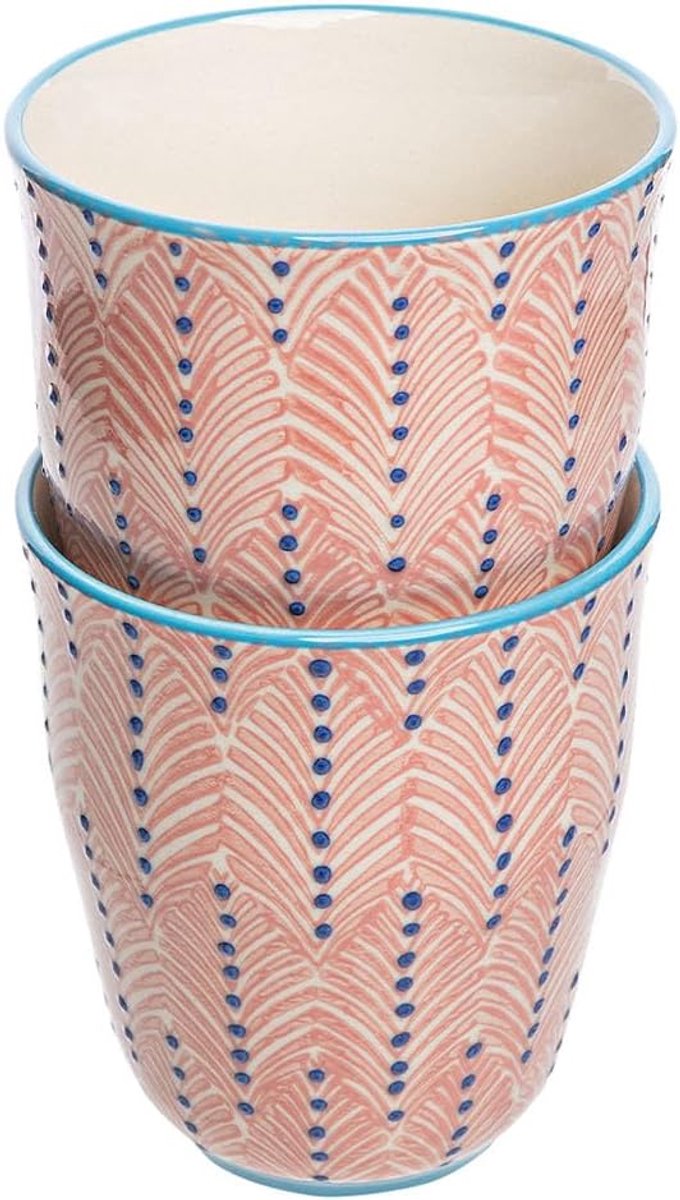 Set van 2 gemengde mokken voor thee, koffie en andere dranken, keramisch oranje 8,5 x 10 cm, inhoud 300 ml