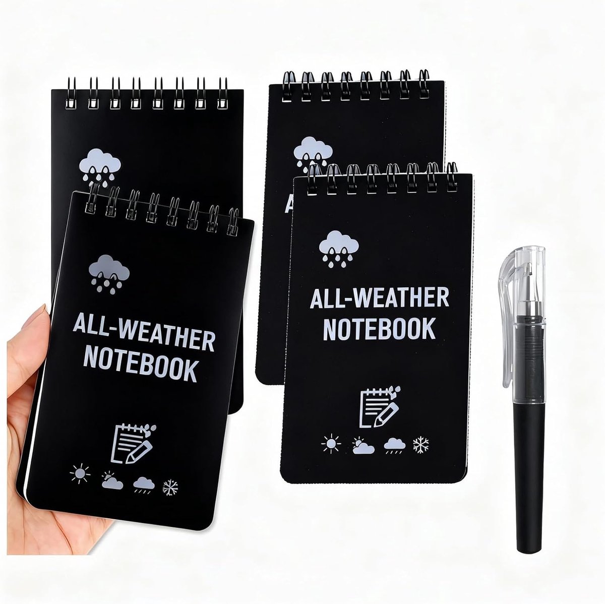 4 x kleine A7 waterdichte notitieboeken met 1 pen, zakboek