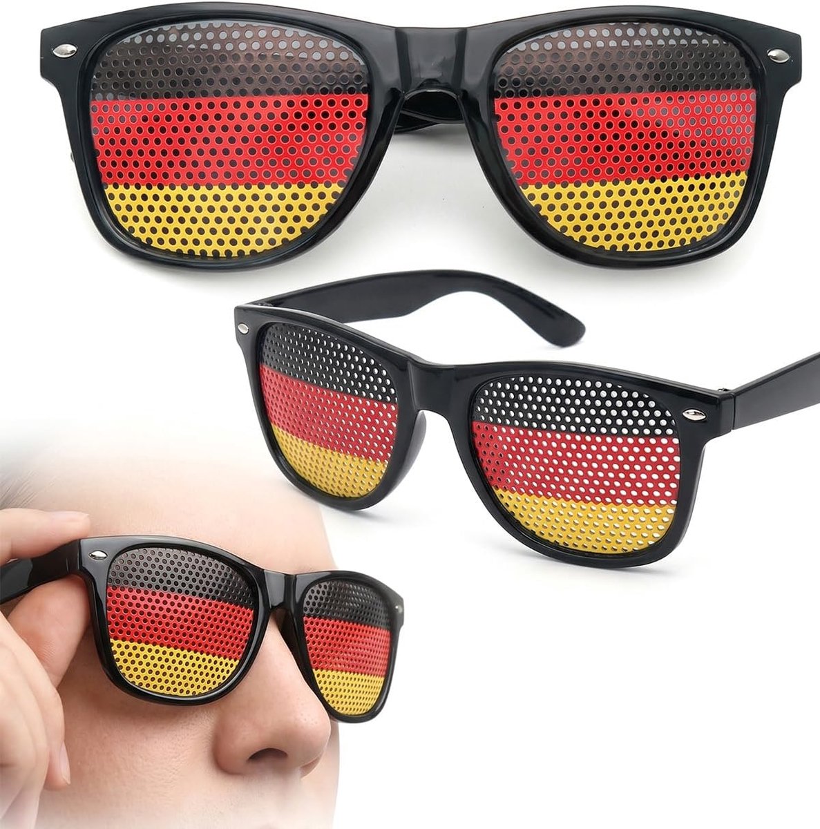 Zonnebril, set van 2, geschikt voor voetbalwedstrijden, feestjes en supporters; uv-bescherming, geïntegreerd design.