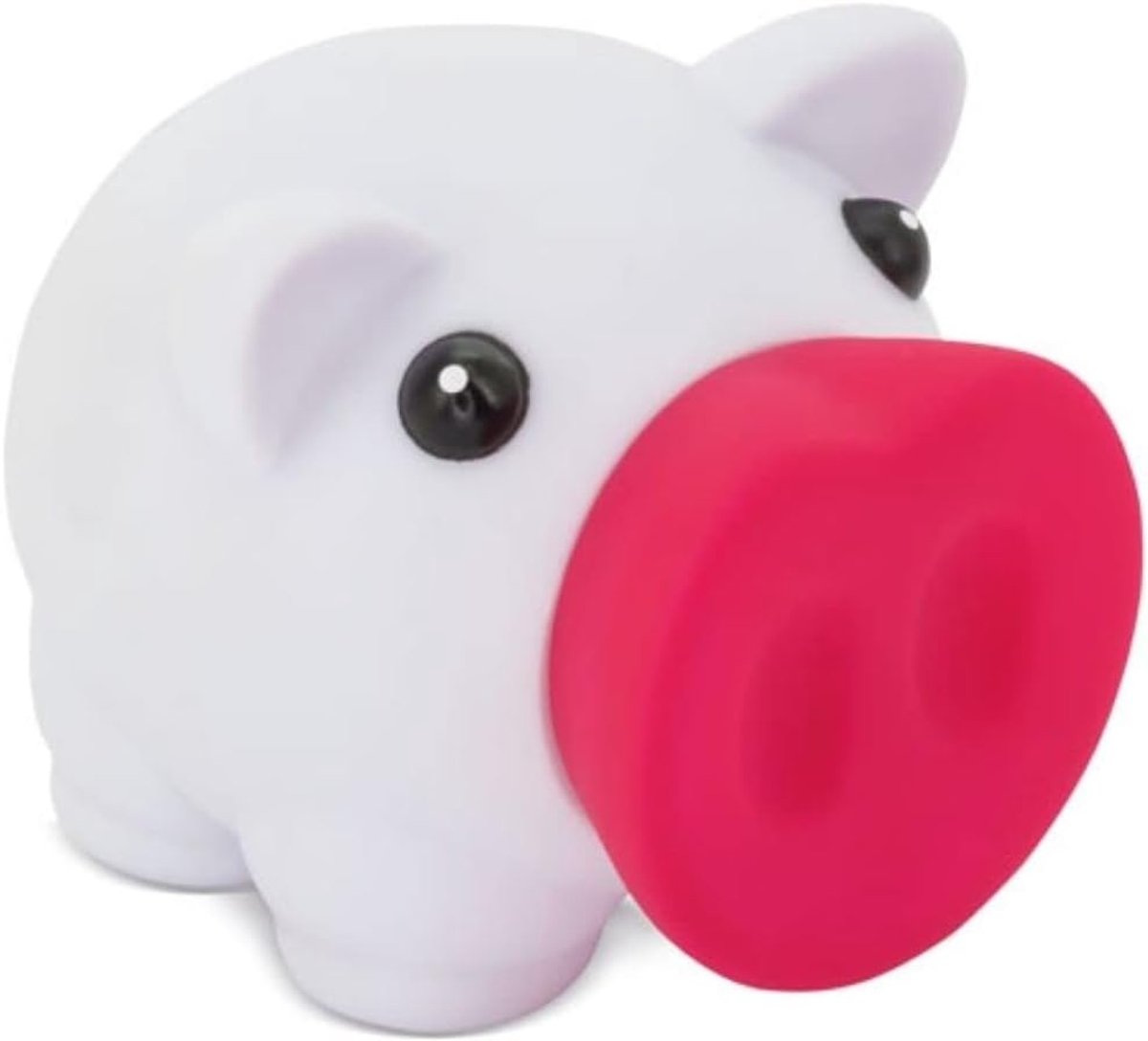 Spaarvarken met zachte rubberen behuizing in levendige kleuren. Originele spaarpot voor kinderen, met deksel, licht en robuust, wit (fuchsia)