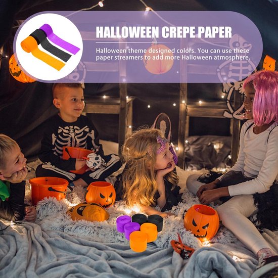 Crêpepapier rol 6 rollen Halloween decoratiepapier zwart crêpepapier luchtslangen zwarte slangen crêpepapier luchtslangen party slingers Halloween crêpepapier paars — afbeelding 2