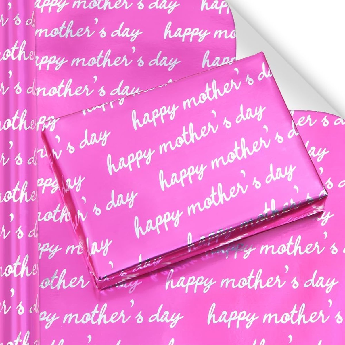 Inpakpapier Mini Rol voor Vrouwen, 43cm x 3m Happy Moederdag Inpakpapier Holografisch Rose Rood Cadeaupapier Rol Voor Moederdag Mama Moeder Mommy Cadeaupapier Feestdecoratie