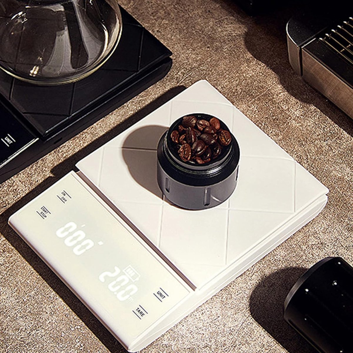 Keukenweegschaal, 3000 g/0,1 g, 5 minuten, automatische uitschakeling, koffiebakweegschaal met timer en lcd-display, digitale gramweegschaal voor levensmiddelen, sieraden (wit)