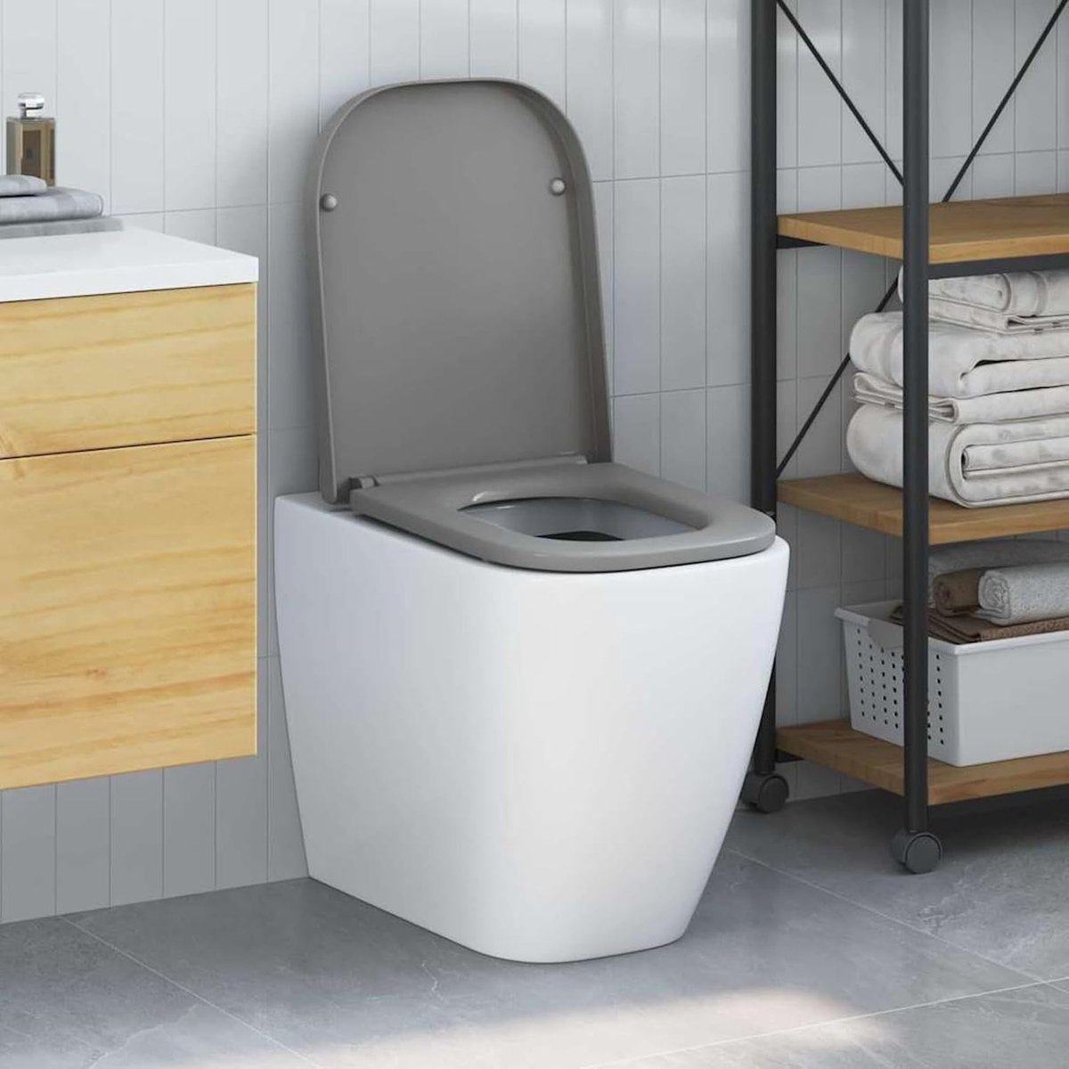 Toiletdeksel met snelsluiting, zacht sluitende Duroplast toiletbril in grijs, ovaal, 35 x 44,8 x 3,6 cm, voor moderne badkamer42002359
