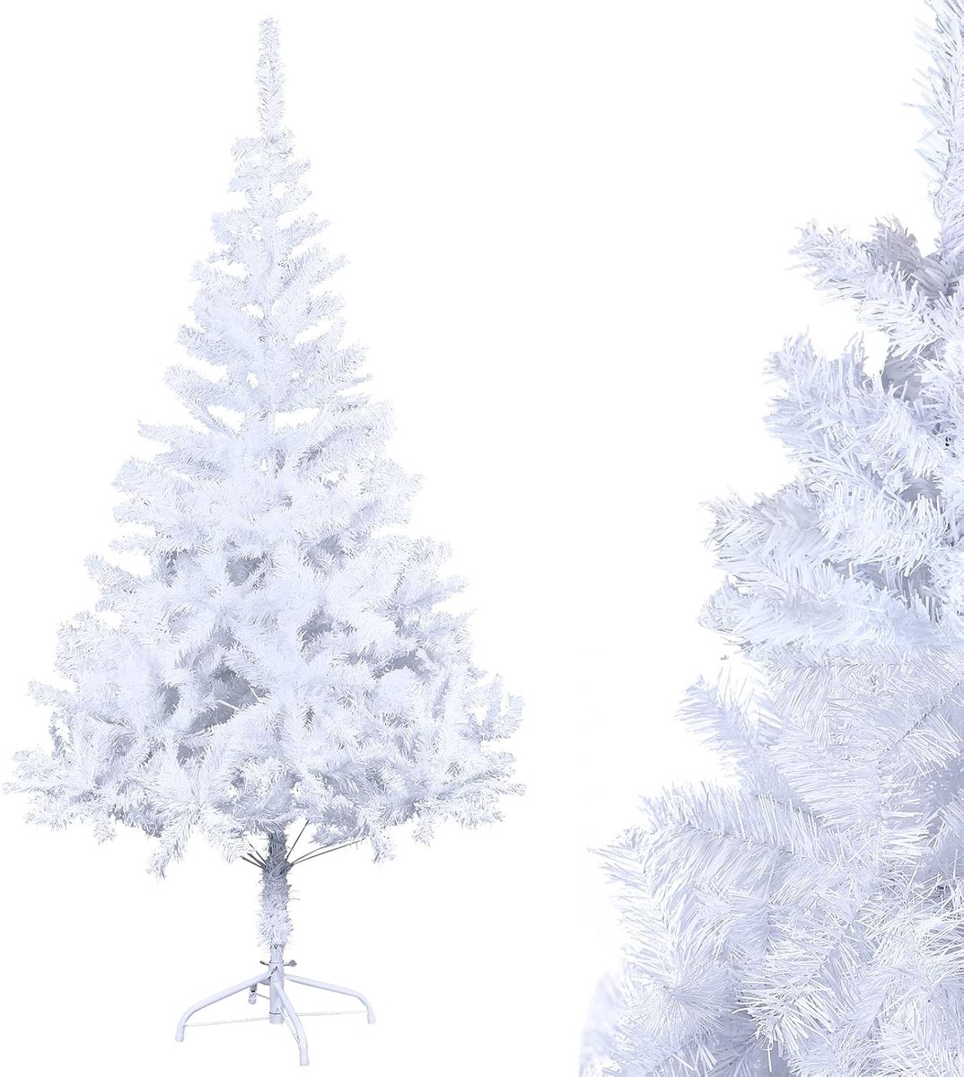 Kunstkerstboom 180 cm, dennenboom met metalen standaard, pvc-kerstboom voor thuis, kantoor, winkels en hotels, kerstdecoratie (wit pvc, 180 cm)
