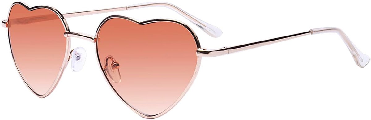 Zonnebril voor dames en heren, metalen frame, hippiebril, uv-bescherming, hartvormige zonnebril, kleurvariatie voor feestjes, Kleurverloop bruin