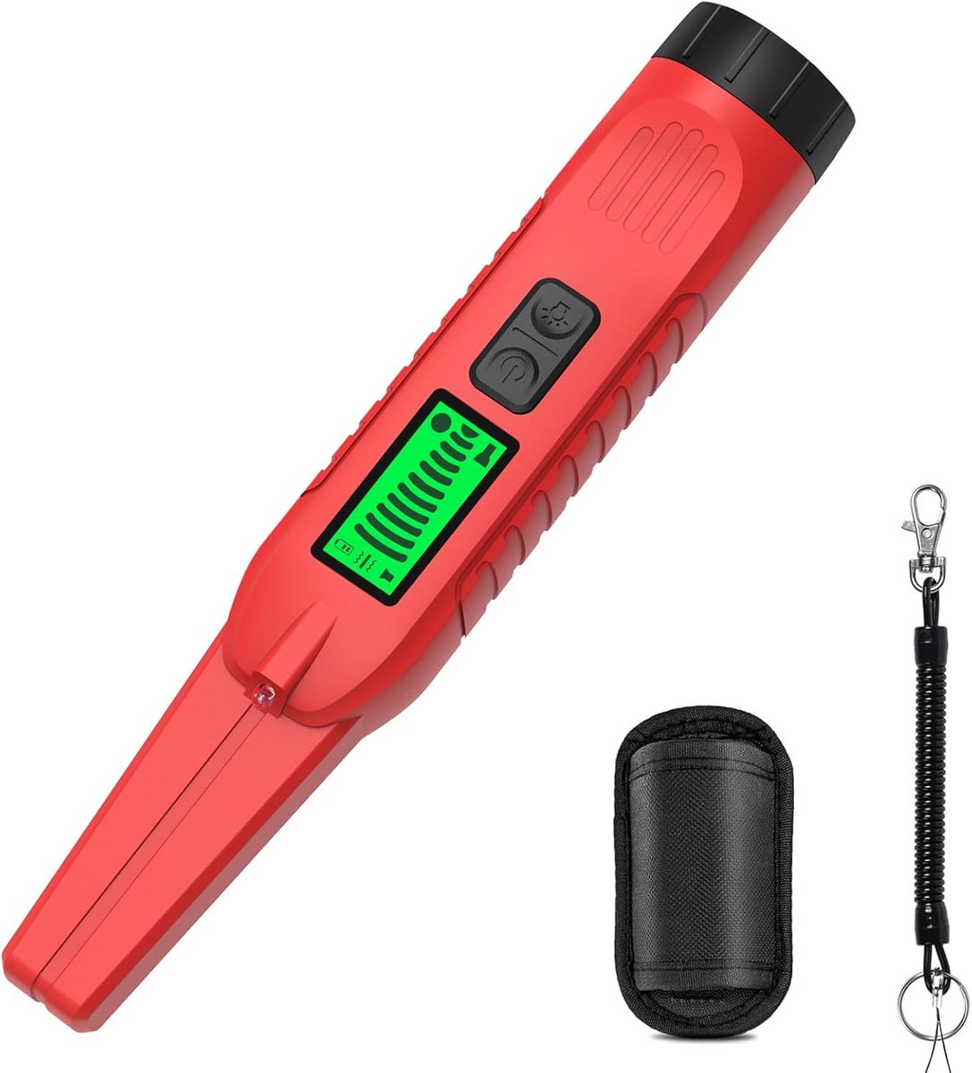 Handmetaaldetector, 360°-pinpointer met lcd-scherm, led-licht, akoestisch en trilalarm voor goud, zilver en koper (rood)